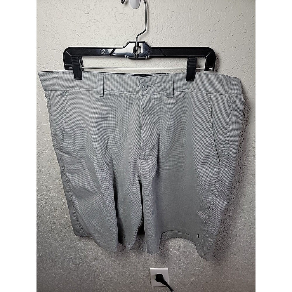 Hang Ten Men’s Size 38 Gray Houndstooth Plaid Stretch Chino Shorts Flat Front